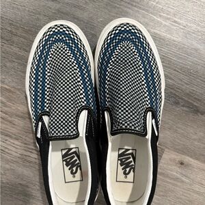 Vans Black and Blue Checkered Slip-On Shoes